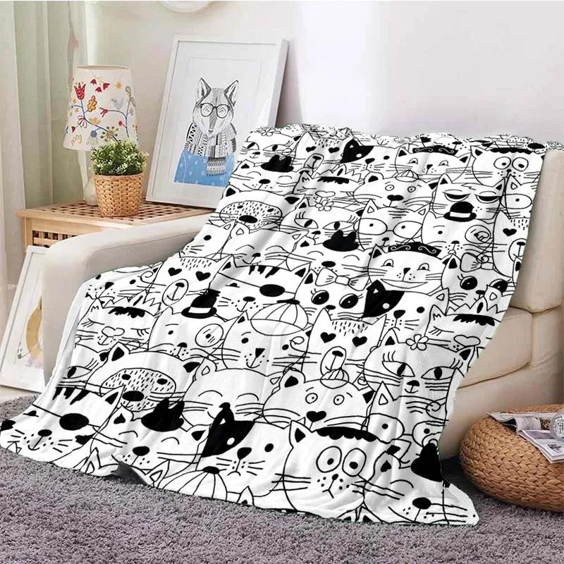 Cute Cat Series Printed Blanket for Sofa Bed Travel Camping Living Room Office Conditioning Blanket for All Seasons Gifts