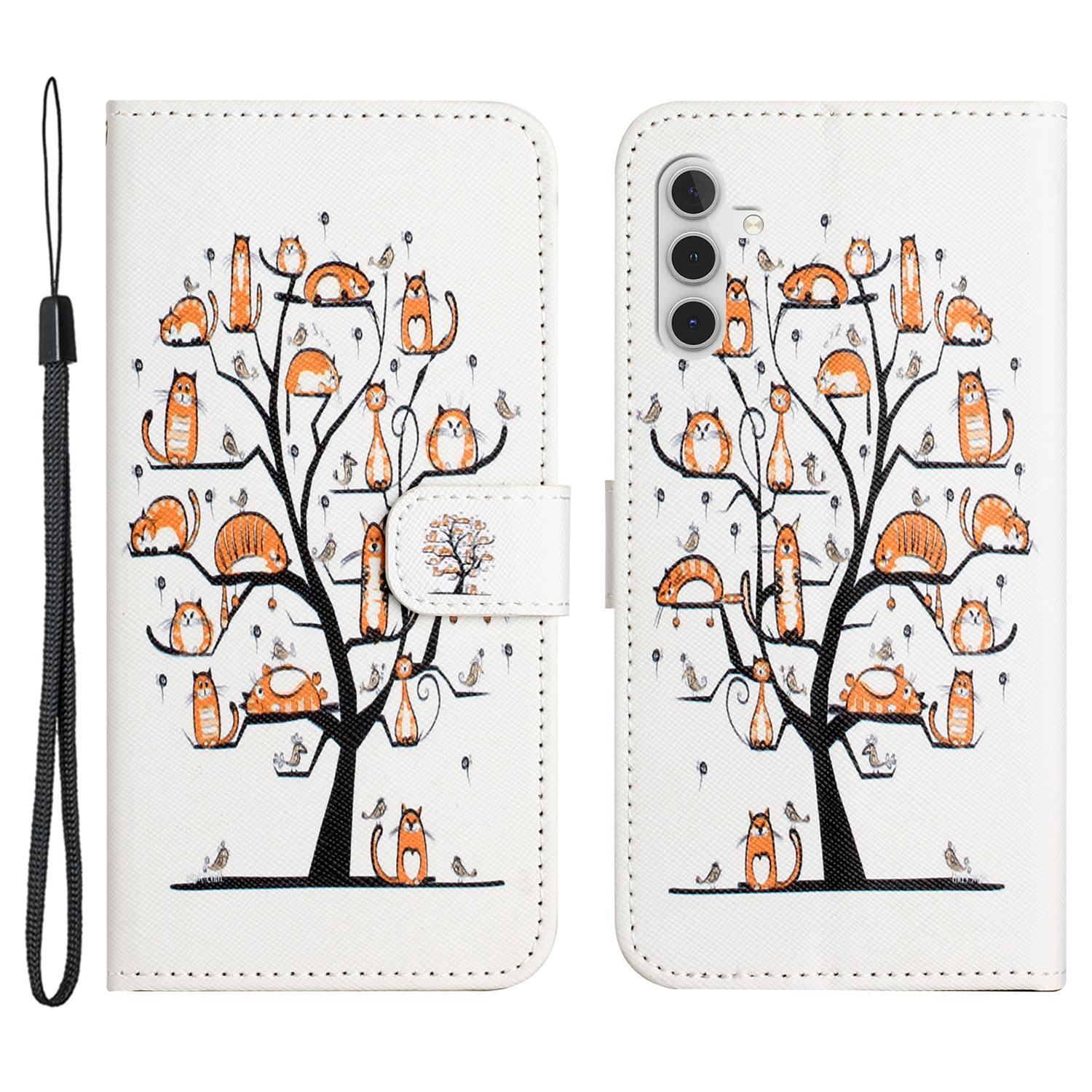 

For Samsung Galaxy S23 FE 3D Pattern Printing Stand Cover PU Leather Wallet Phone Case Cat and Tree