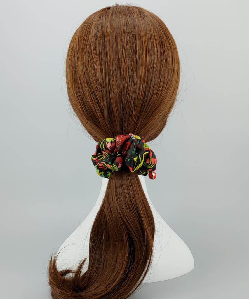 Maia Rose Jacquard Scrunchie - Black