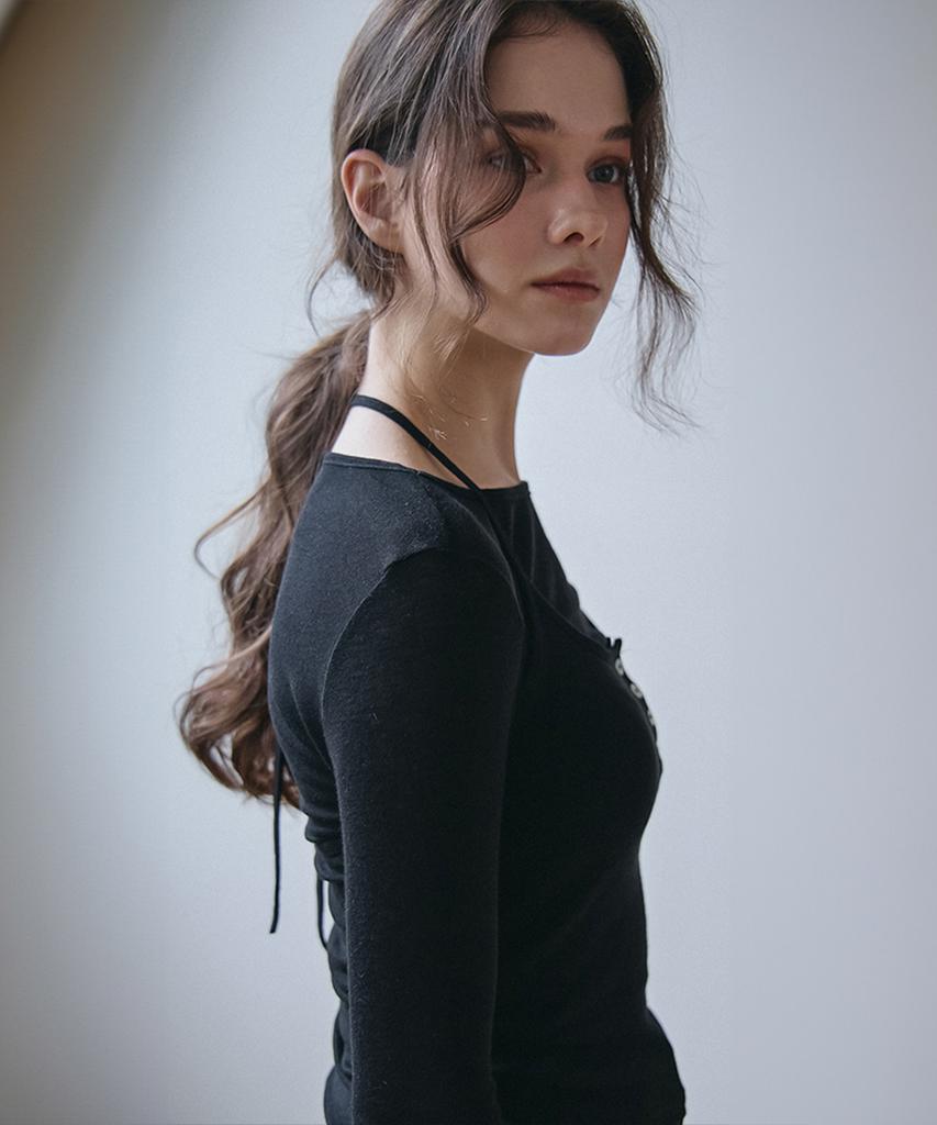 Bember Button-Detail Bustier Layered T-Shirt_Black