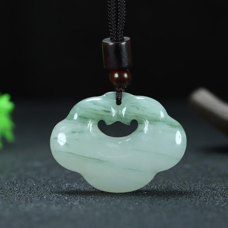 Tianshan Jade Cloud Lock Pendant: Xinjiang Golden Silk & White Jade Ruyi Amulet for Men and Women