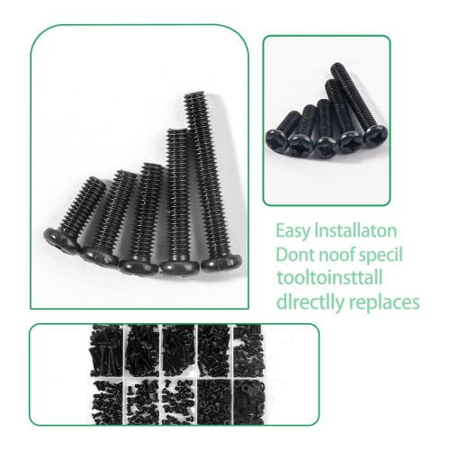 Zmbroll M3 Machine Screw Assortment Kit, 540pcs M3x4/5/6/8/10/12/16/20mm, Black Pan Head, Fully Threaded Carbon Steel Machine Screws, Phillips Drive F
