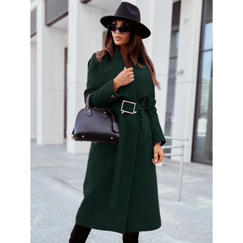 French-Inspired Wool Wrap Coat 2025 - V-Neck Single Breasted Coatigan W/ Cinched Belt, Tailored Fully Lined Outerwear for Office To Gala