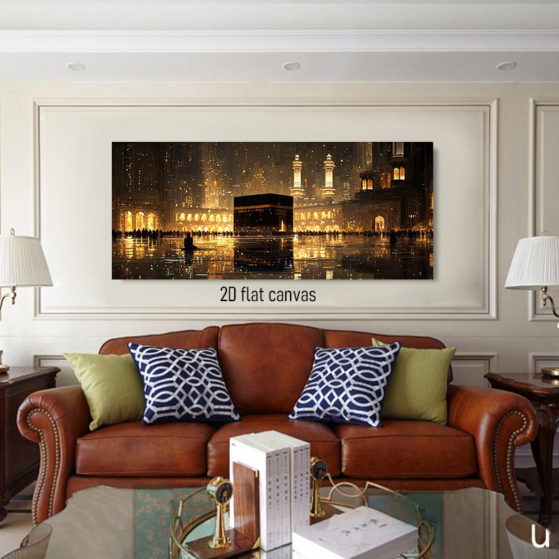 1 stuk frameloos canvas decoratie hangend schilderij voor de Kaaba Moskee in de gouden heilige stad Mekka, Islamitische cultuur,