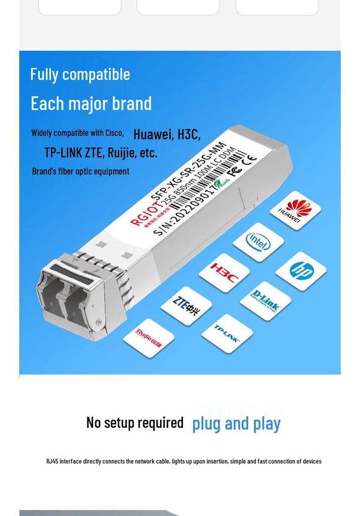 25G Optical Module SFP-SR/LR Dual Fiber SFP28 for Single/Multi-mode Transmission