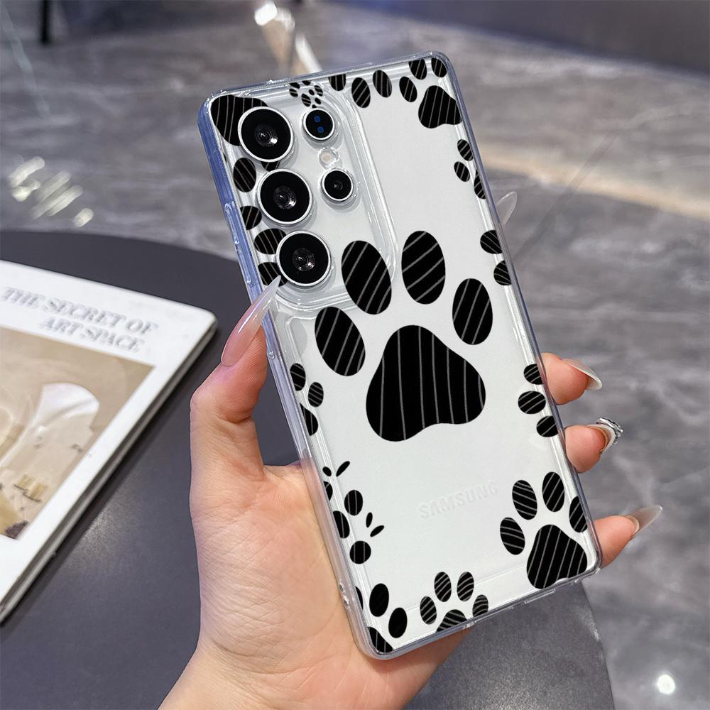 Striped Paw Print Pattern Phone Case for Samsung Galaxy S26 S25 S24 S23 S22 S21 S20 FE Plus Lucency TPU Protection Cover