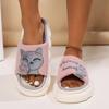 Linen Casual Slippers Women House Platform Cute Cartoon Cat Designer Shoes Girls Flat Elegant Footwear Indoor Large Size
