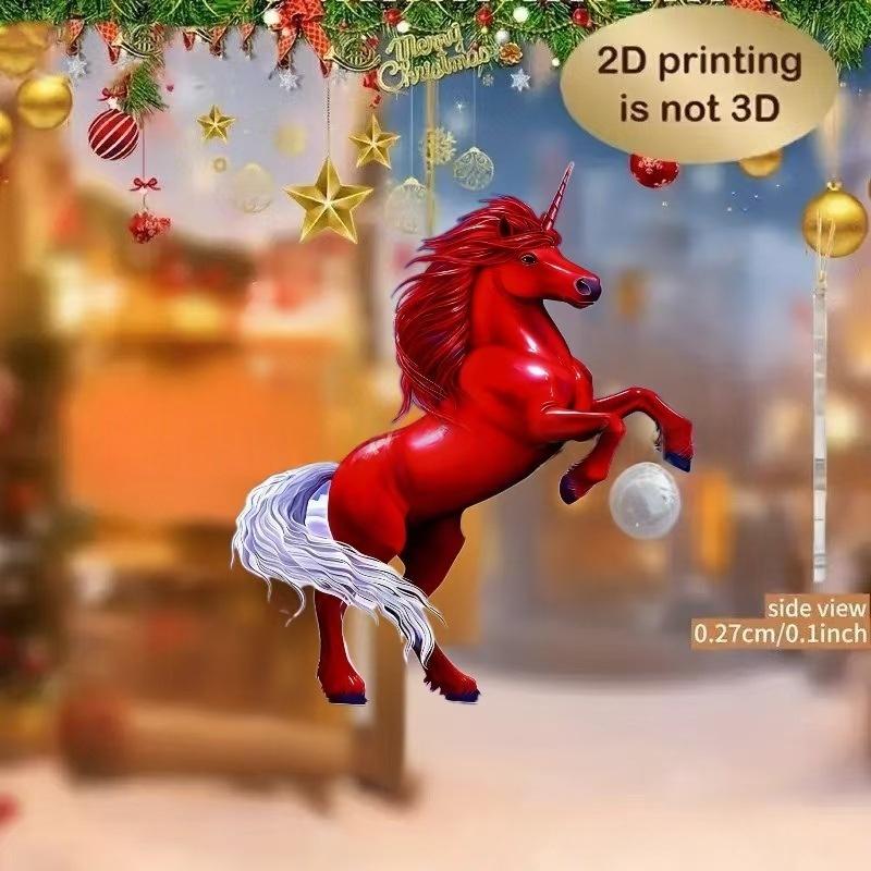 2D Acrylic Horse Charm Car Rearview Mirror Pendant Christmas Tree Hanging Home Decoration New Year Party Ornament Gift
