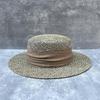 French Retro Salted Seaweed Hollow Woven Large Brim Flat Top Top Hat Men'S And Women'S Summer Outing Shading Straw Hat