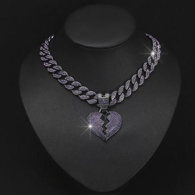 Lila Herz Volldiamant Anhänger Kubanische Kette - Grenzüberschreitender Hip-Hop Schmuck