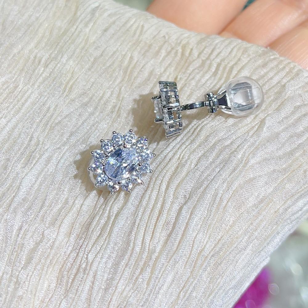 Princess ear clips pink zirconium girl heart with AAA zircon group setting colorful color scheme super exquisite earrings without earrings