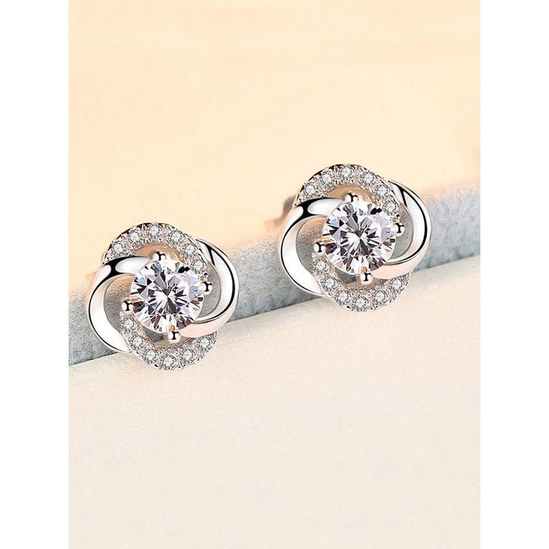 S925 Sterling Silver Stud Earrings 2024 New Arrival Tide Fancy Earrings with Diamond Clover Simple Graceful All-Match Silver Ornament