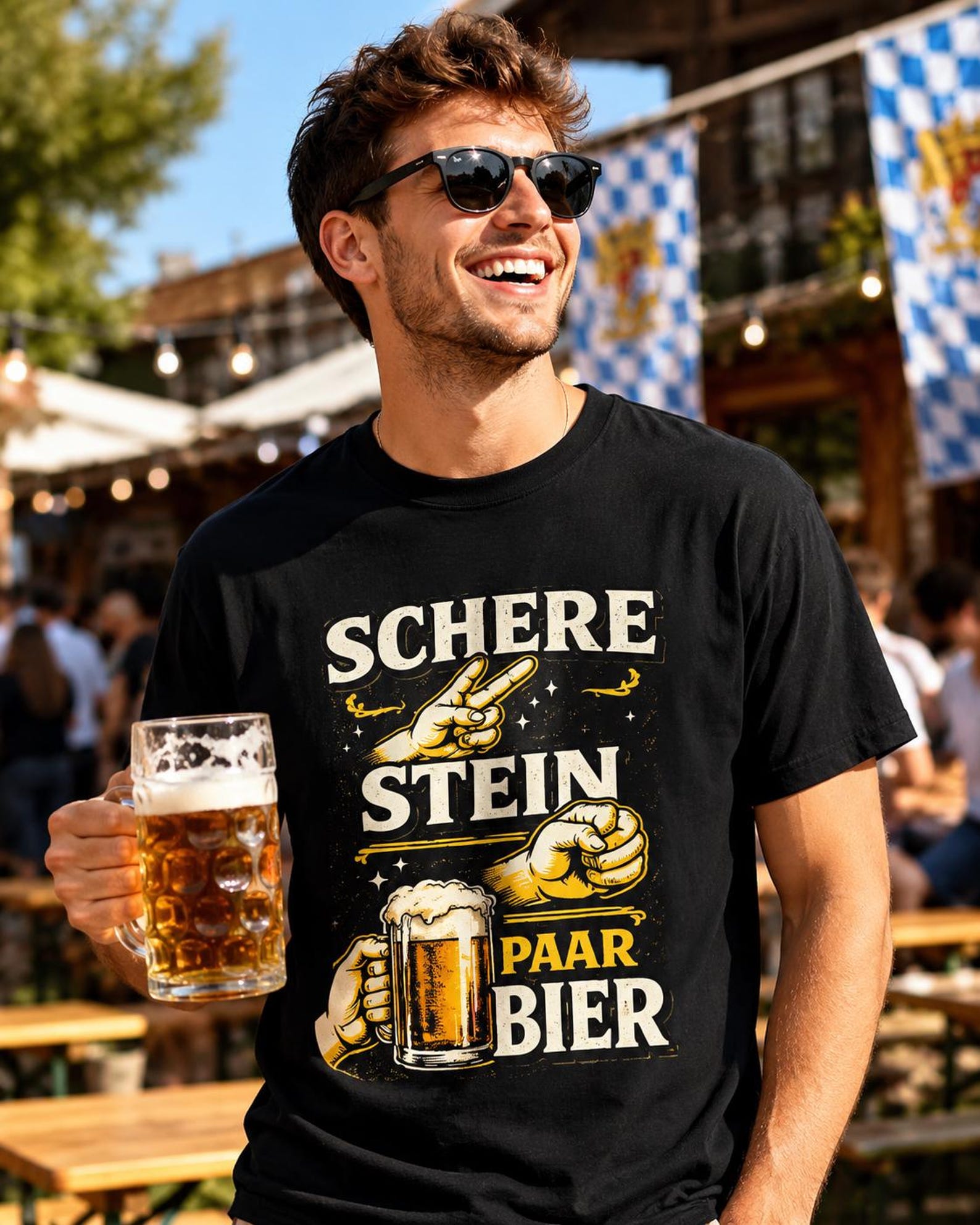Funny Rock Scissors Couple Beer T-Shirt – The Ultimate Oktoberfest Drinking Game Tee! M