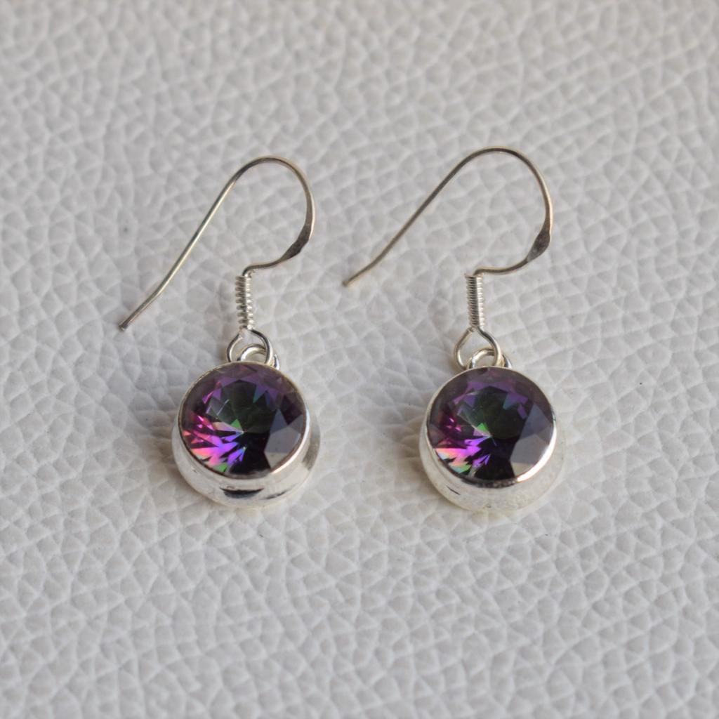 Mystic Topaz Earrings, Handmade 925 Sterling Silver Earring, Round Topaz Earrings, Birthday Gift, Rainbow Earring, Gemstone Earrings