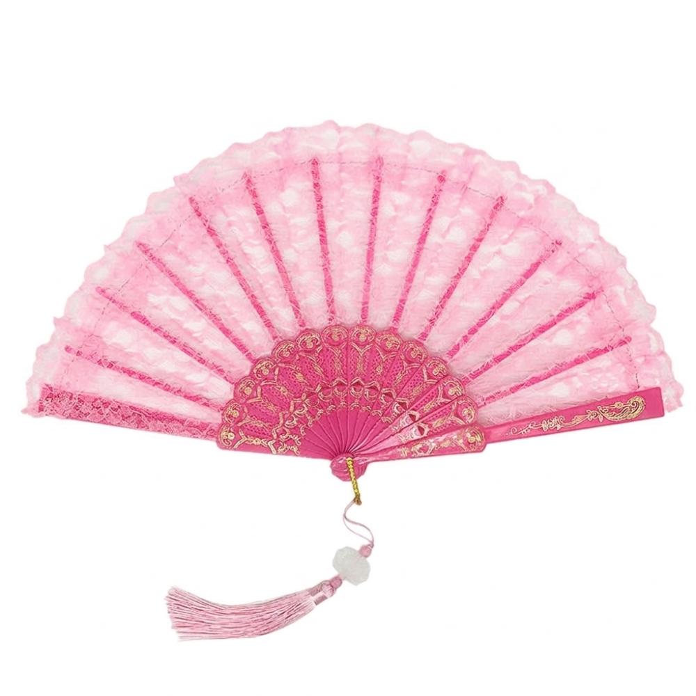 Flower Carving Chinese Style Fan with Tassel Dance Hand Fan Home Decoration