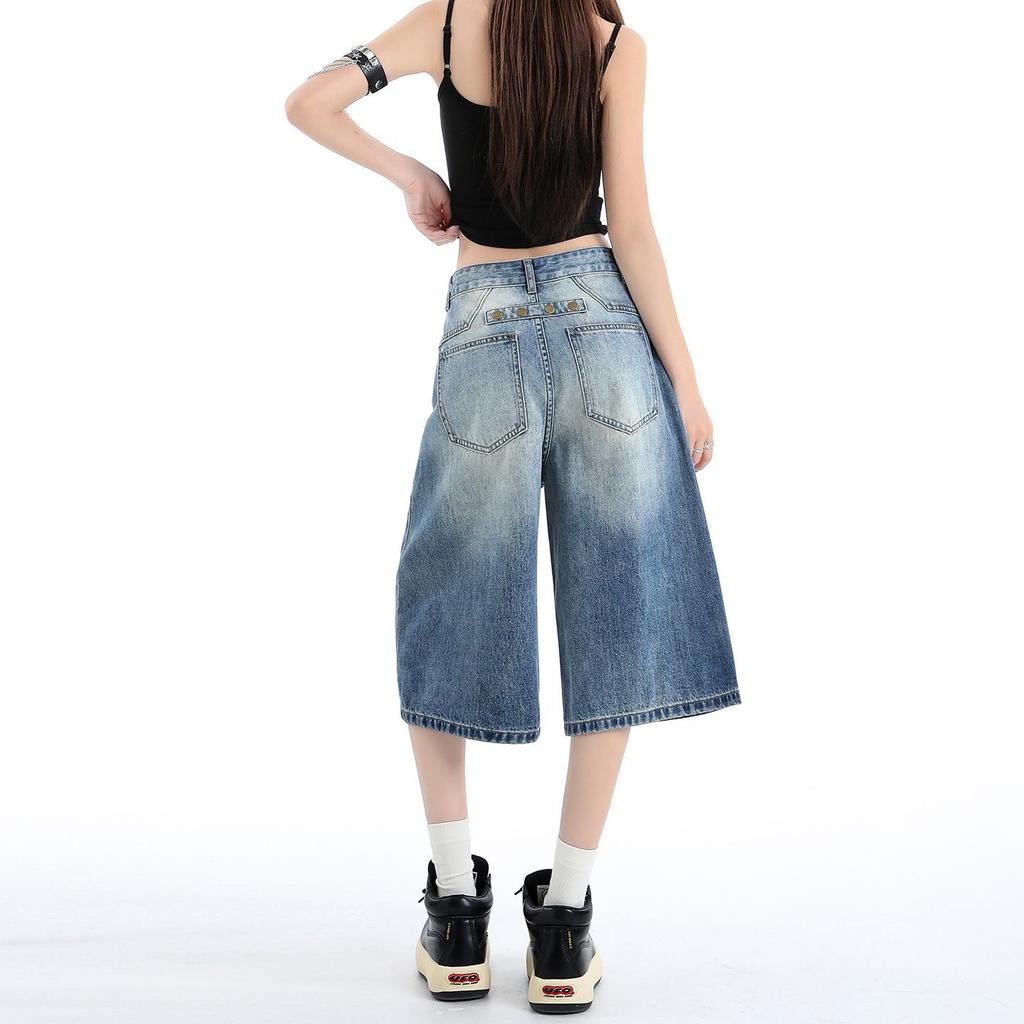 Trendy Summer Loose Fit Denim Cropped Capri Pants For Petite Ladies High Street Wide Leg Versatile Slimming FigureFlattering Casual Trousers