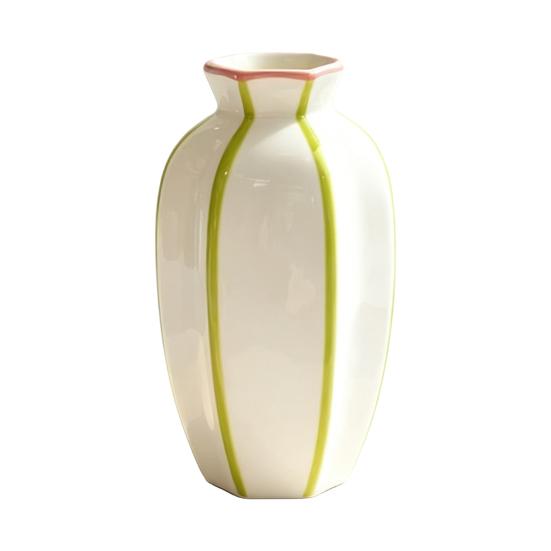 Striped Ceramic Flower Vase, Modern Decorative Vase for Fresh or Dried Flowers, Flower Holder Container for Living Room Table Centerpiece