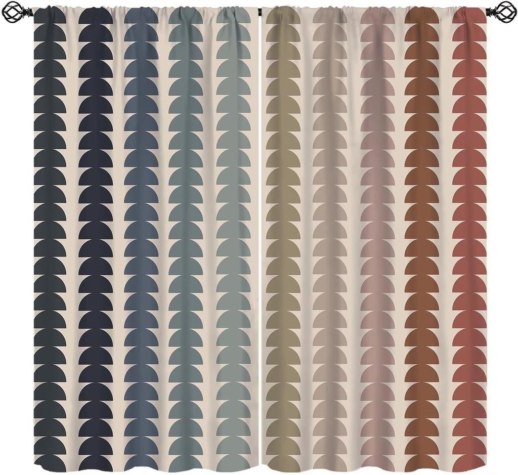 Mid-Century Vorhang, Gelb Vintage Abstrakt Boho Fensterdekoration Moderne Geometrische Kreise Kreisförmig Klassisch Retro 50er Jahre Bauernhaus
