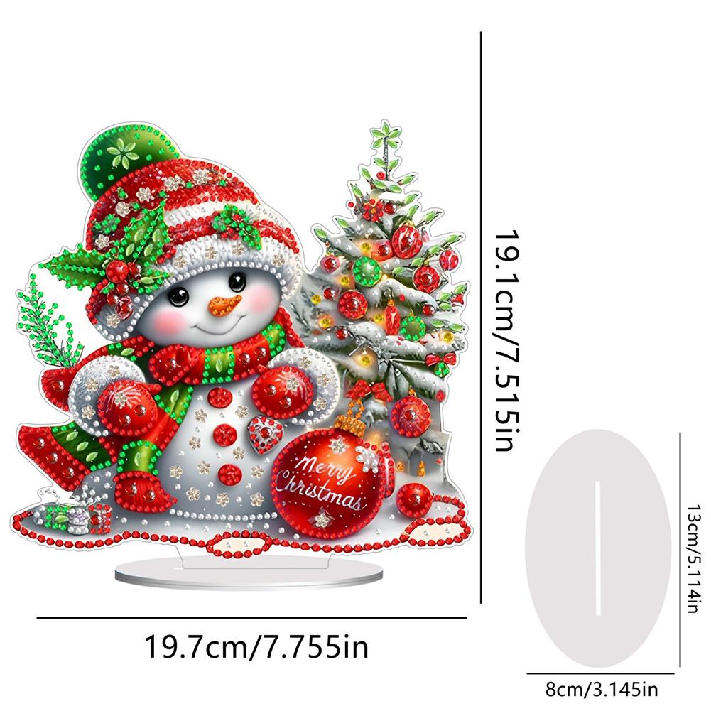 2D Flat Acrylic Christmas Snowman Diamond Painting Desktop Ornament Kit DIY Diamond Painting Desktop Decorations for Home Office