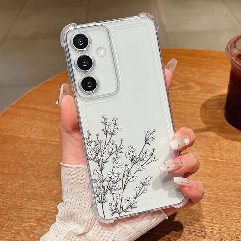 Flower Pattern Phone Case For Samsung Galaxy A57 A37 A17 A56 A16 A55 A36 A26 A15 A35 A54 A53 Transparent Shockproof Soft Cover
