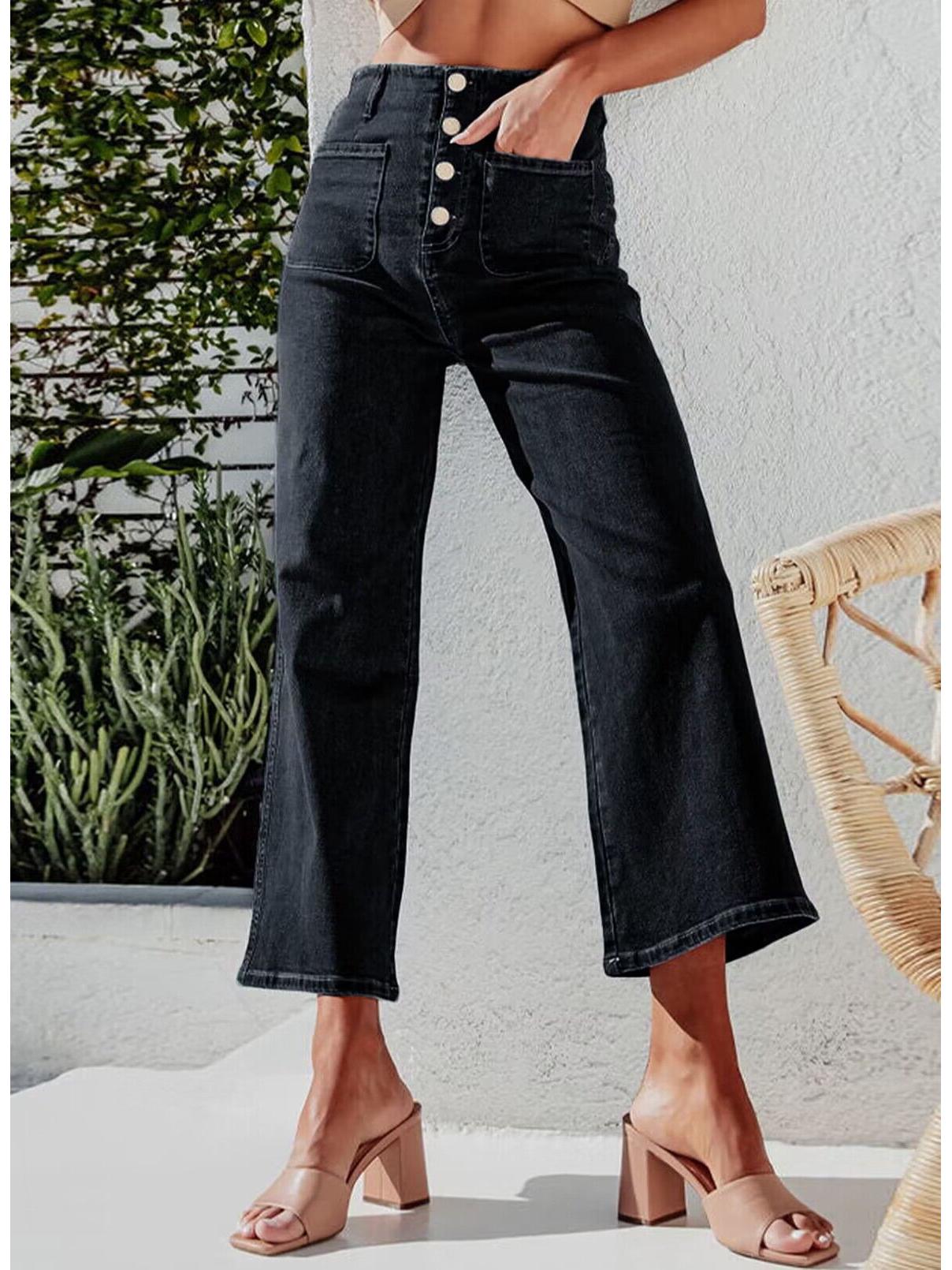

2025 Autumn Women s High Waist Stretch Denim Slimming Straight Leg Pants M чорний