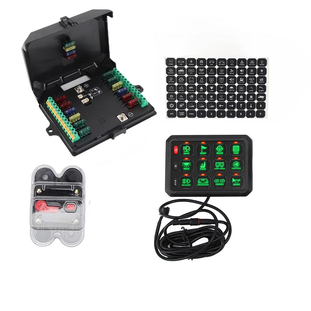 12 Gang Switch Panel 12V To 24V IP65 Water Resistant RGB Color Universal for Truck Boat Offroad ATV UTV SUV