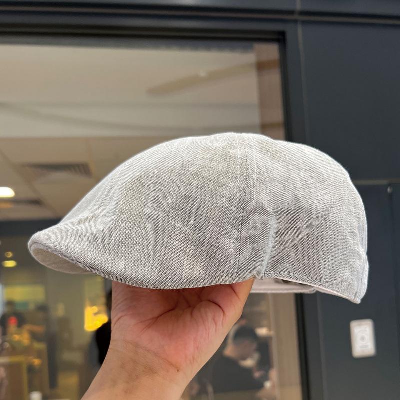 Cotton and linen forward hat women's big head circumference wide brim showing face small newsboy hat retro literary mixed color beret hat