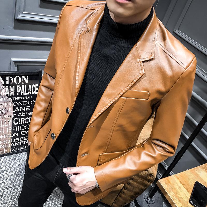 Giacca in pelle da uomo autunno e inverno stile coreano alla moda slim giacca da uomo giacca in pelle verde top con bavero handsome