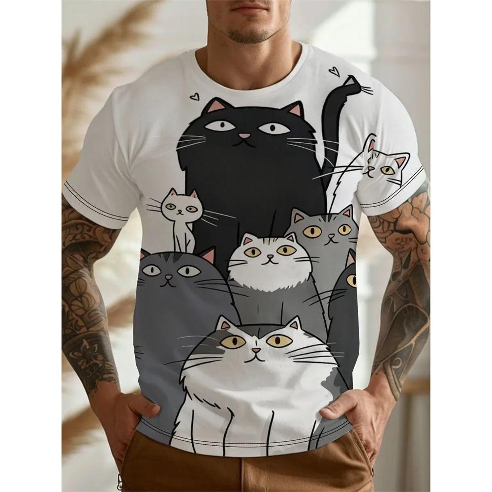 Summer Mans Animal Cat T-shirt Creative 3D Printed Short Sleeved T-shirt Fashionable Comfortable Soft Breathable Large Loose T-shirt