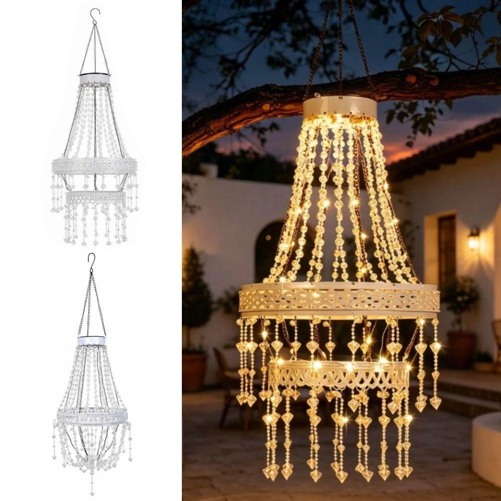 Modern Design Solar Chandelier Crystal Acrylic LED Solar Light Solar Hanging Lantern Pergola