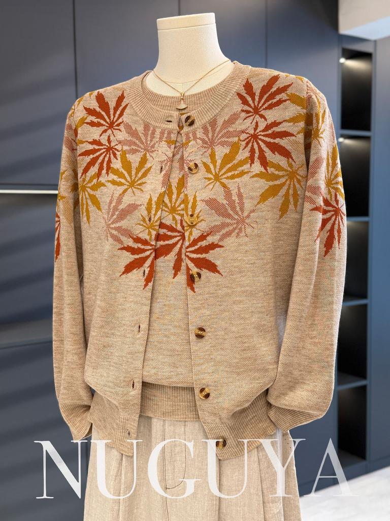 2PCS Thin Knitted Tops Women Printed Cardigan Short Sleeve Knitted T-Shirt Two-piece Round Neck Knitted Cardigan Jacket T-Shirt