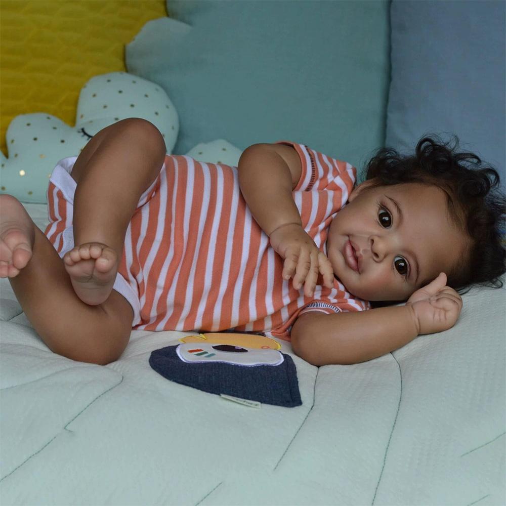 21 Inch Reborn Baby Doll Girl Lifelike Dark Skin Newborn That Look Real Toddler Handmade Xmas Gift Toy