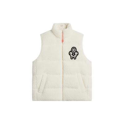 Li Ning Série Tendência Esportiva Changle Weiyang Logo Bordado Cor Sólida Colete Tricotado de Penas Feminino Coletes Branco AYMS088-4