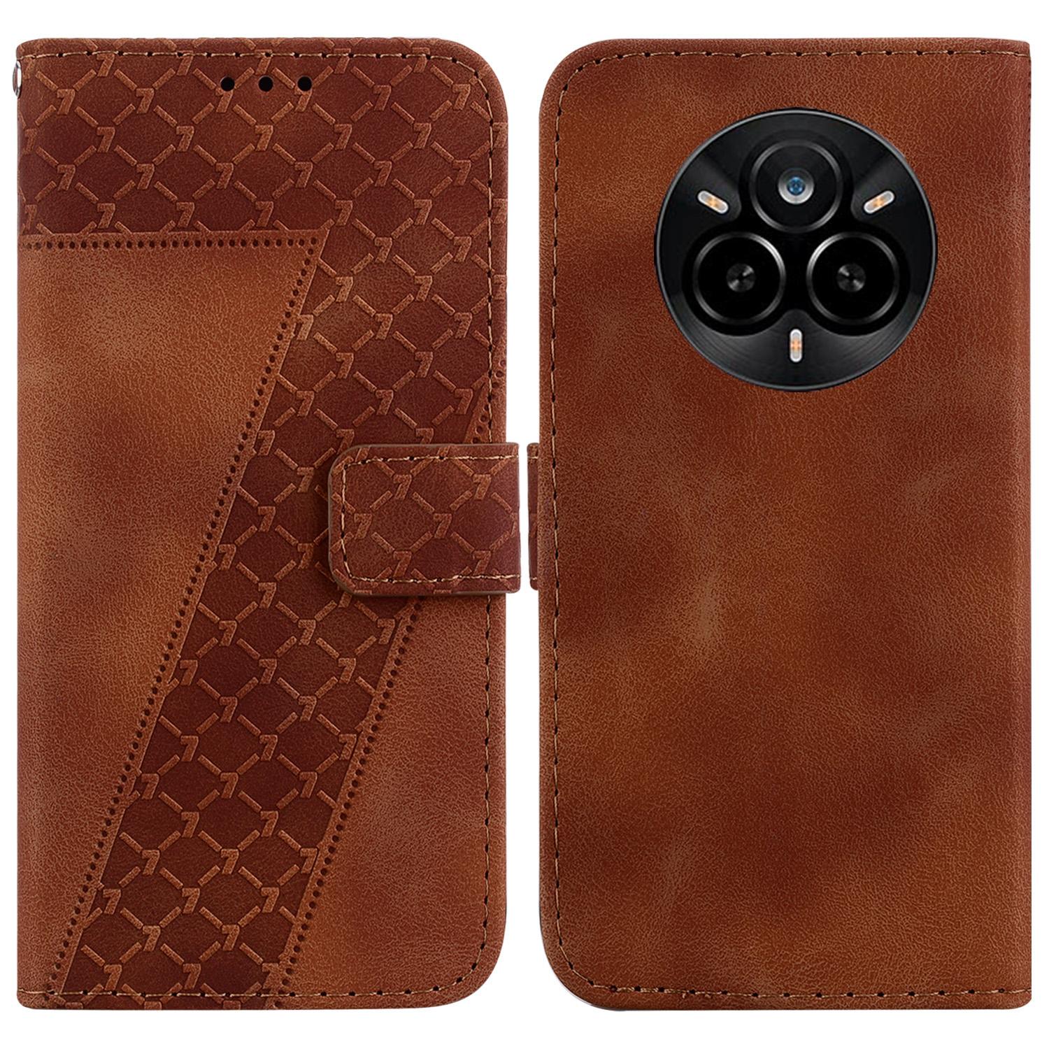 

Для Realme 14 Pro 5G Чохол-підставка Штампований шкіряний чохол для телефону з 7-подібним візерунком Brown