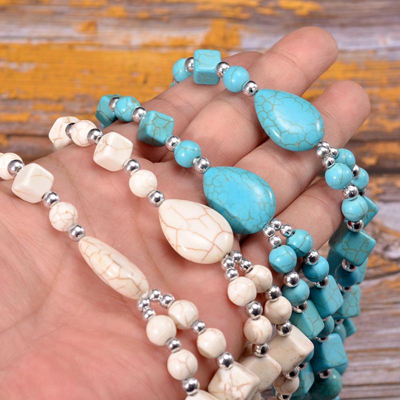 JMXD-Bohemian Handmade Beaded Necklace Turquoise Necklace Sweater Chain Multi-layer Beaded Pendant Vintage Long Necklace Women