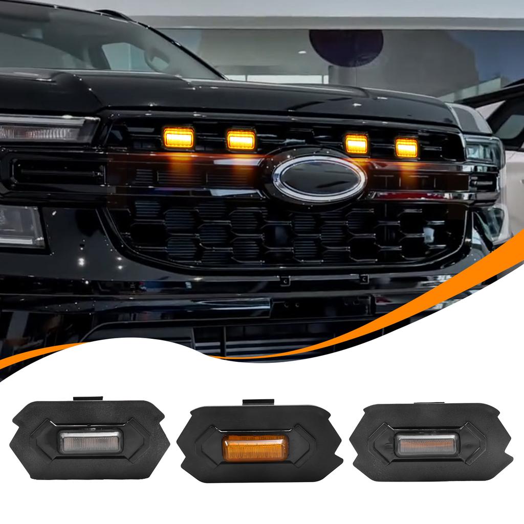 4PCS Grill Led Lights Compatible with 2023-2025 Ford Everest Bright Amber LED Grill Lights Waterproof Front Grill Trim Lamps