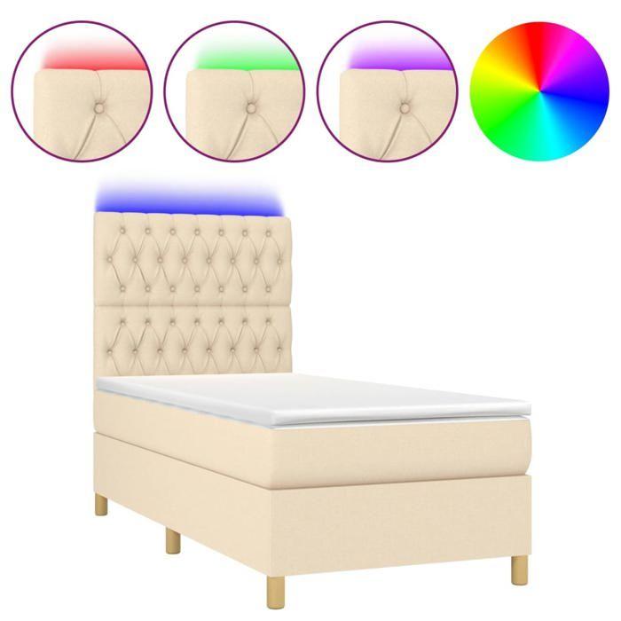 Maison Exclusive - Sommier à lattes de lit et matelas et LED Crème 100x200cm Tissu