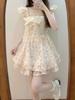 French Floral Girl Summer Aline Dress With Tie Waist For Petite Women