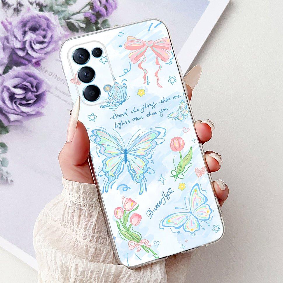 For Oppo Reno5 5G Case Stylish Flower Butterfly Soft Silicone Case For Oppo Reno5 Reno 5 K 5K Cases CPH2145 Cover Coque Bumper