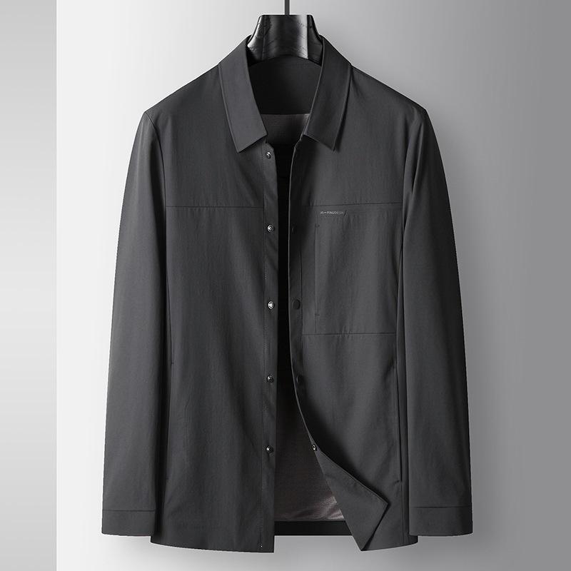 Men's Lightweight Lapel Workwear Jacket - Spring/Autumn Micro-Elastic Non-Iron Spandex Coat