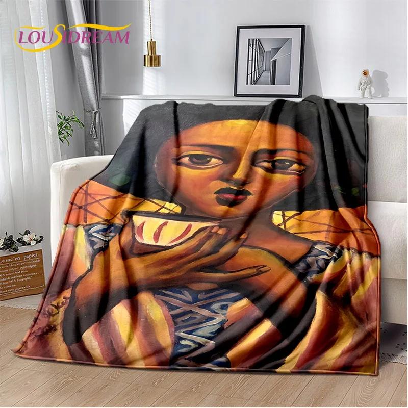 Classics Cartoon Africa Ethiopian Painting Art Blanket,Soft Throw Blanket for Home Bedroom Bed Sofa Picnic Office Travel Cover