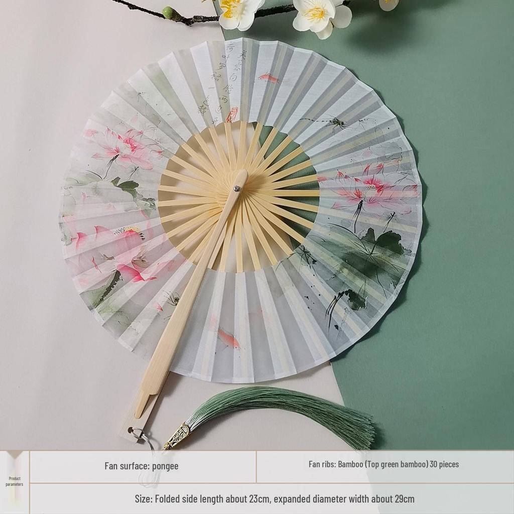 Portable Handheld Folding Round Fan: Ancient Style Dance Fan for Hanfu & Cheongsam Catwalk - Perfect for a Cool Summer