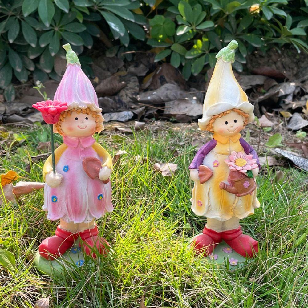 2pcs Cute Garden Couple Sculpture Resin Miniatures Figurine Boy and Girl Statue  Flowerpot