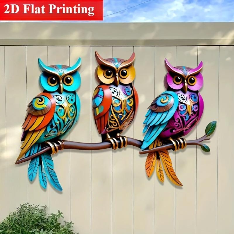 2D Flat, 1pc, Bohemian Style Three Owl Metal Wall Art Decoration, Courtyard, Living Room And Bedroom Outdoor Fence Decoration