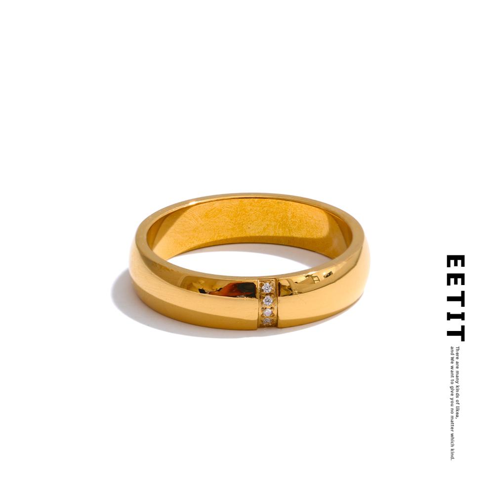 Eetit High Quality Polished Metal Cubic Zircon Golden PVD Ring Charm PVD Plated Stainless Steel Fashion Trend Jewelry