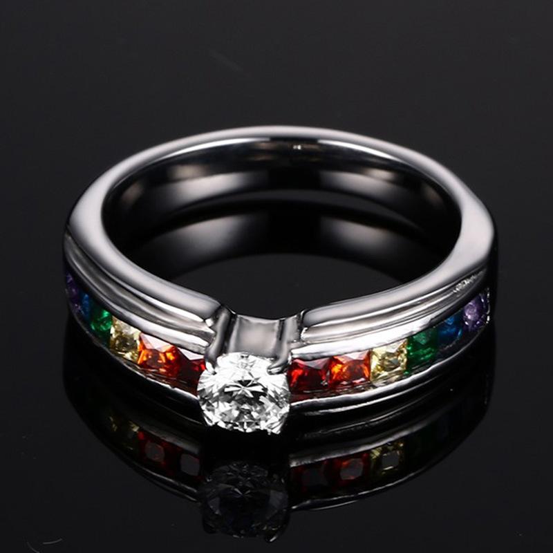 Gay Pride Engagement Promise Rings Lgbt rainbow Zircon Ring