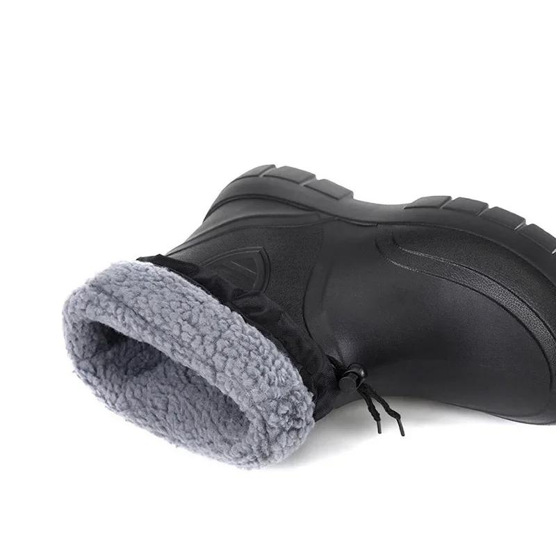 Men's Snow Boots Warm Waterproof Rain Boots Plush Anti Slip EVA Comfortable Winter Outdoor Kitchen Work Wear-resistant Men Shoes