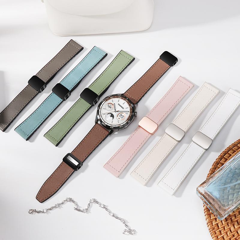 20mm 22mm Silikon+Leder Armband für Huawei Watch GT6/GT5-4 Pro Magnetisches Armband für Samsung Watch 7 6 5 4 Xiaomi Watch S4-3-2