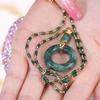 2025 New Retro Bamboo Bead Necklace with Safety Buckle Clasp - Green Resin Chain & Cubic Synthetic Zirconia Pendant, Versatile Collarbone Chain