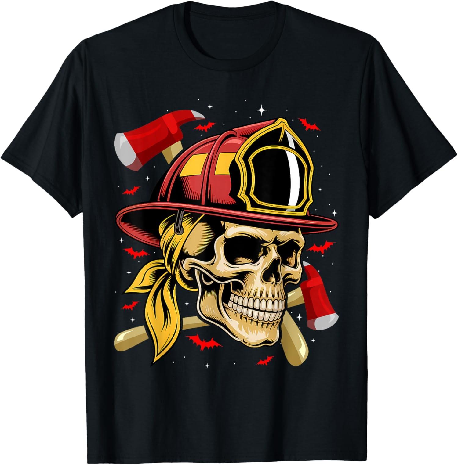 Fireman Skull Firefighter Skeleton Halloween Unisex T-Shirt S
